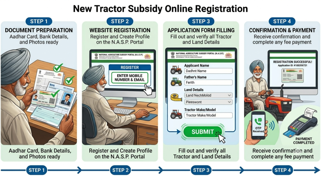 ऑनलाइन आवेदन करने का सही तरीका (New tractor subsidy online registration)